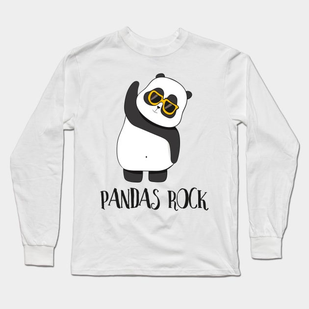 Pandas Rock! Funny Cute Panda Long Sleeve T-Shirt by Dreamy Panda Designs